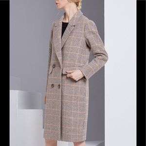 Forever 21 Plaid Double-Breasted Trench Coat in Beige and Brown